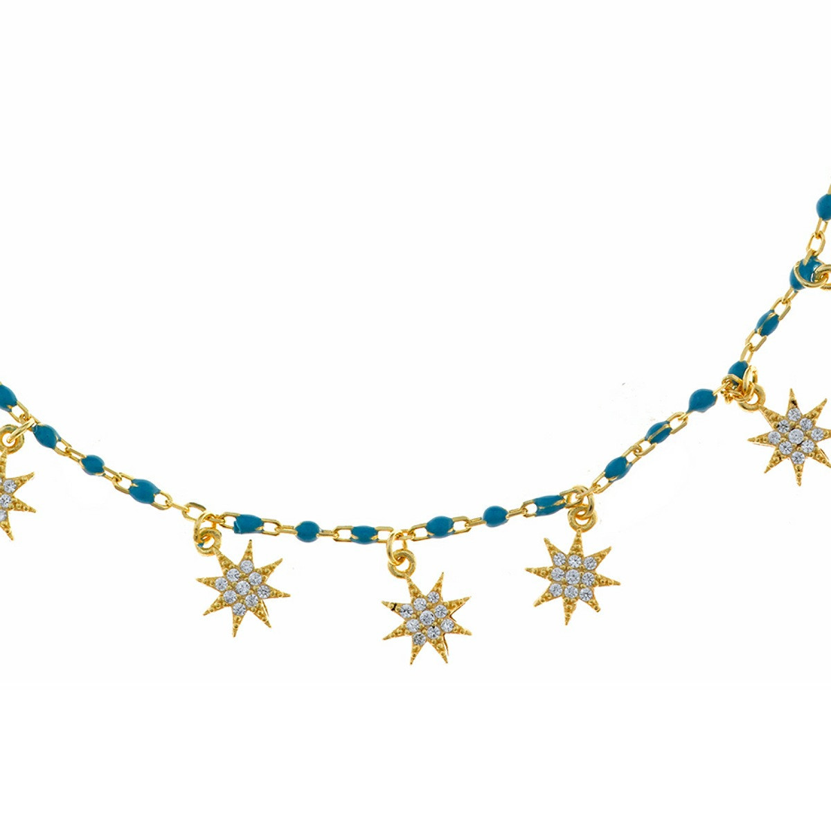 Tobillera Mujer Salvatore Plata Dorada Turquesas Estrellas - 000230697