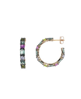 Salvatore Plata Pendientes Mujer Plata Rosé Aros Piedras Multicolor Tamaño 4 x 26 mm - 000230699