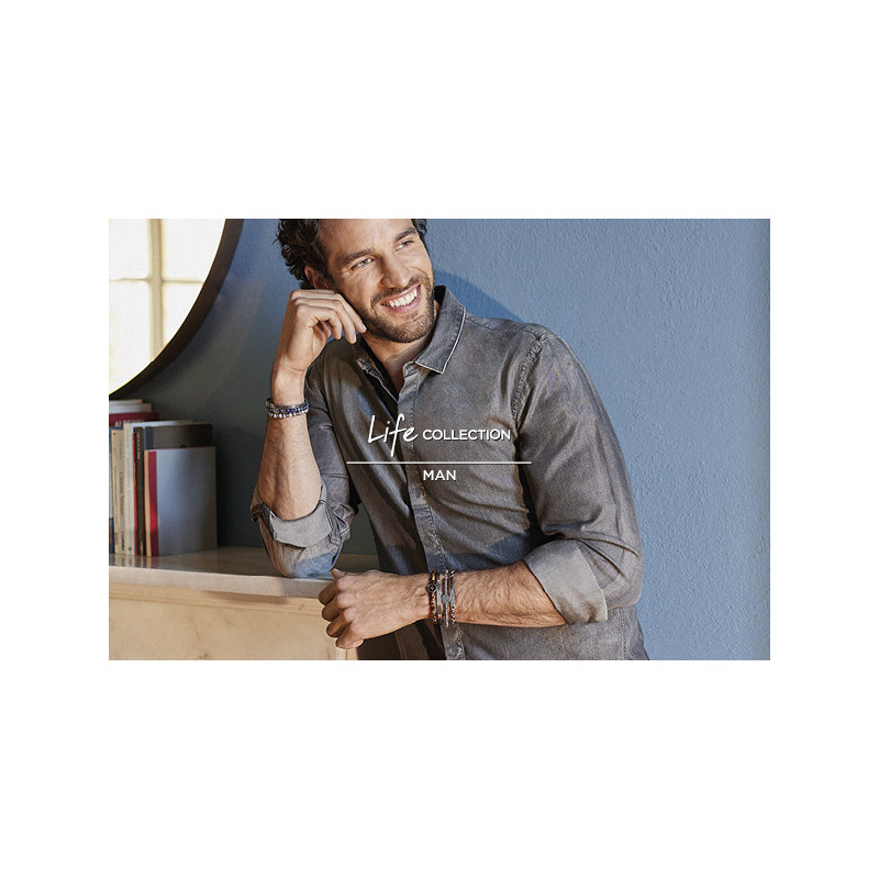 Pulseras Kidult Hombre - Acero Ágata Gris Elástica | Ref 000820149