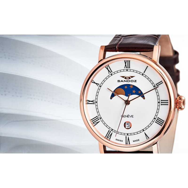 Reloj Hombre Sandoz Cuarzo Suizo Fase Lunar Acero Rosé Correa 38 mm - 81435-93