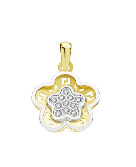 Colgante Mujer Oro Bicolor 18 ktes Flor Circonitas Tamaño 12 mm - 000150621