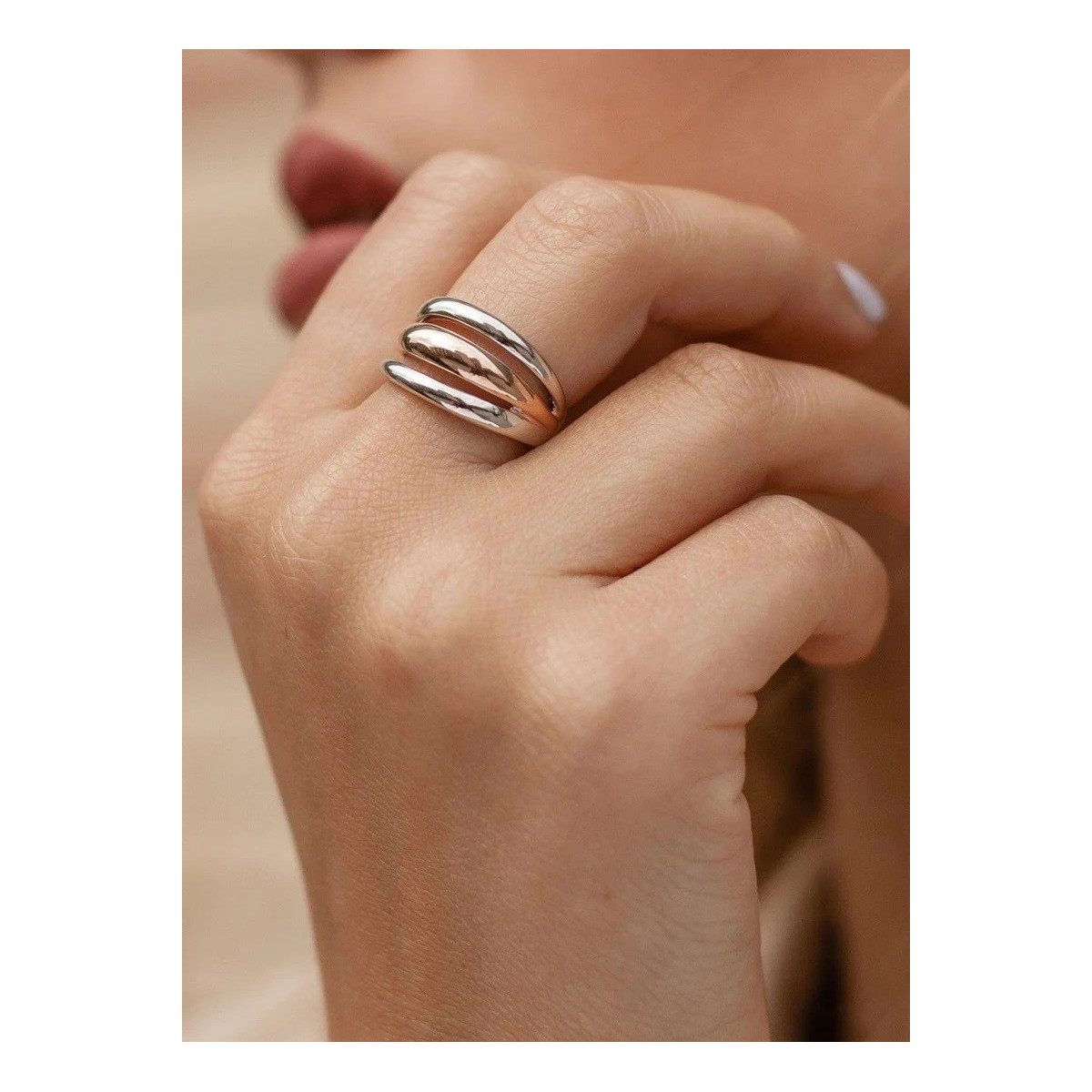 Anillo Mujer Plata Bicolor Rosé Liso Macizo 14 - 000090383