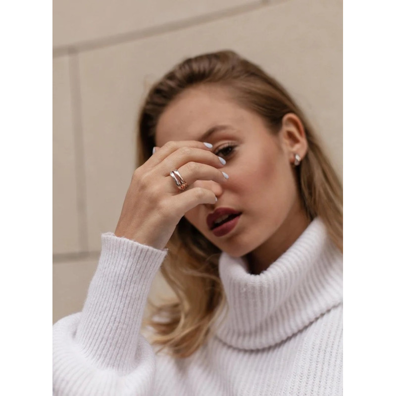 Anillo Mujer Plata Bicolor Rosé Brillo Liso Macizo 18 - 000090424