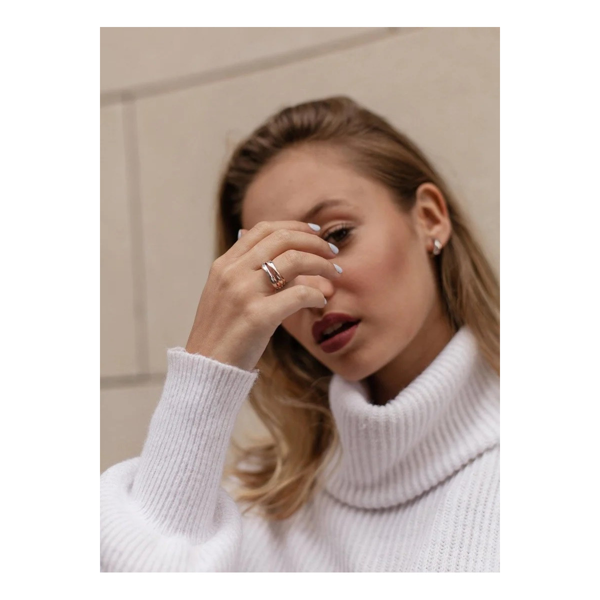 Anillo Mujer Plata Bicolor Rosé Brillo Liso Macizo 18 - 000090424