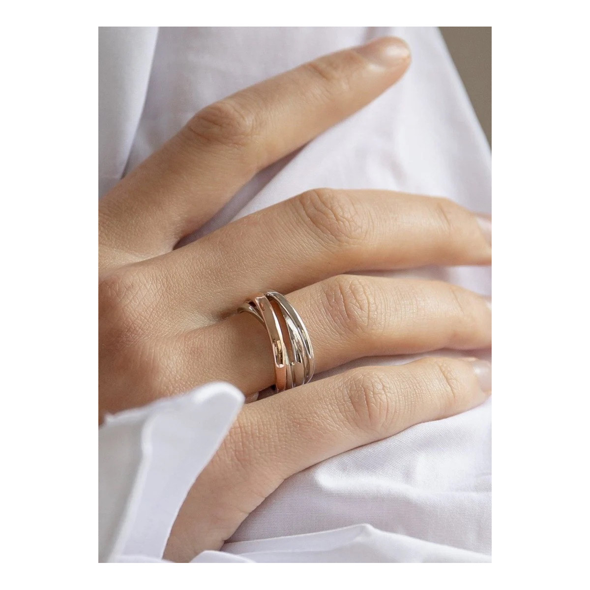 Anillo Mujer Plata Bicolor Rosé Liso Macizo 14 - 000090449