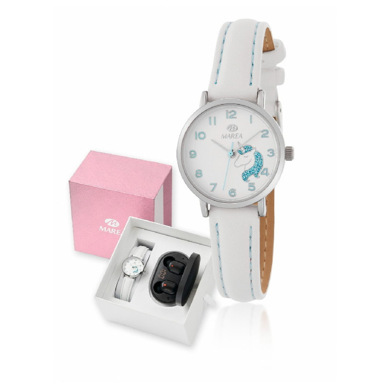 Reloj Niña + Auriculares Marea Cuarzo Metal Unicornio Correa 26 mm - B41304/4