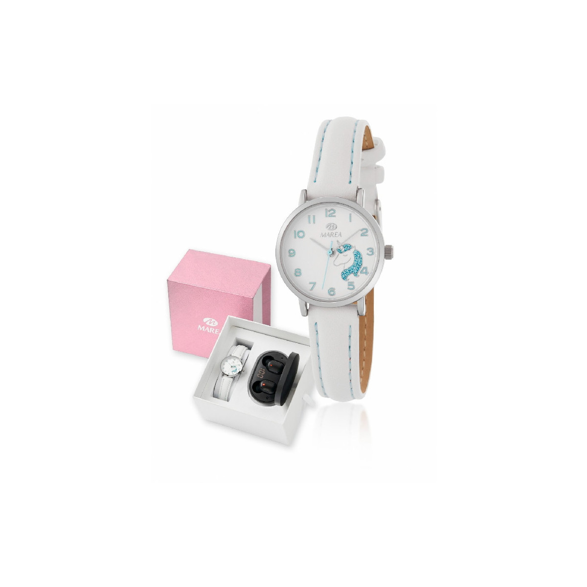 Reloj Niña + Auriculares Marea Cuarzo Metal Unicornio Correa 26 mm - B41304/4