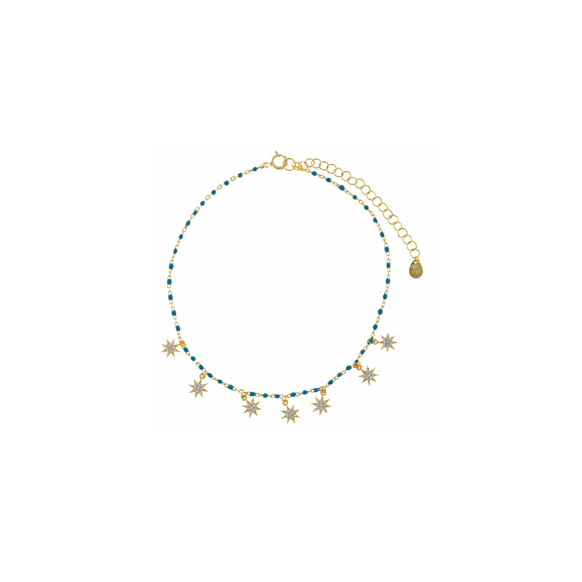Tobillera Mujer Salvatore Plata Dorada Turquesas Estrellas - 000230697
