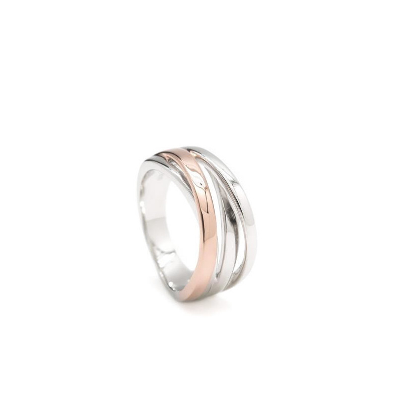 Anillo Mujer Plata Bicolor Rosé Liso Macizo 14 - 000090449