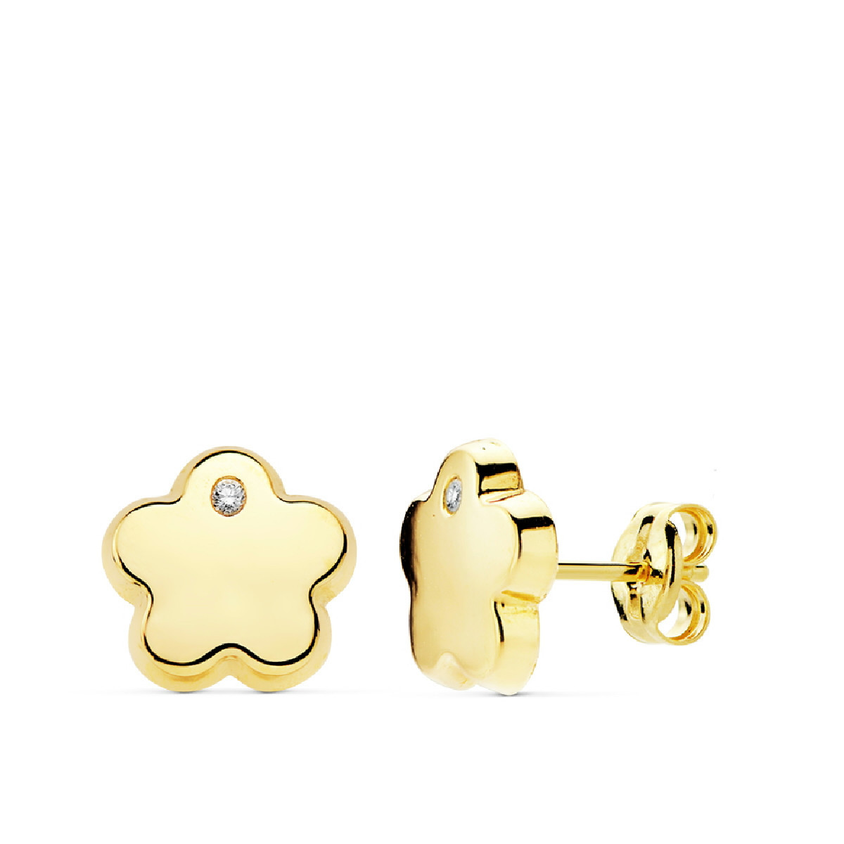 Pendientes Mujer Oro 18 Ktes Flor Circonita 9 mm - 000023004