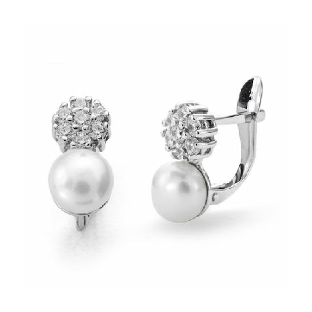 Pendientes Niña Oro Blanco 18 ktes Perlas Circonitas Macizo Tam 6 x 12 mm - 000150668