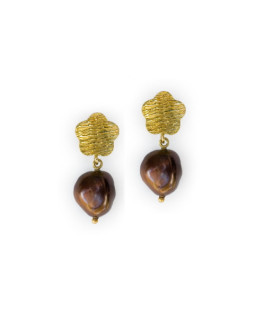 Pendientes Mujer Oro 18 ktes Perla Marrón - 738
