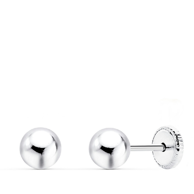 Pendientes Niñas Oro Blanco 18 ktes Bolitas Tuerca 4 mm - 000022331