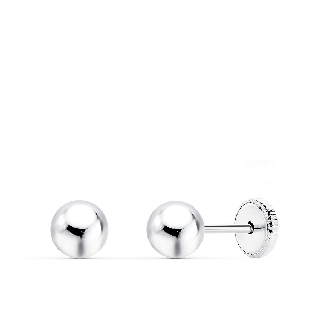 Pendientes Niñas Oro Blanco 18 ktes Bolitas Tuerca 4 mm - 000022331