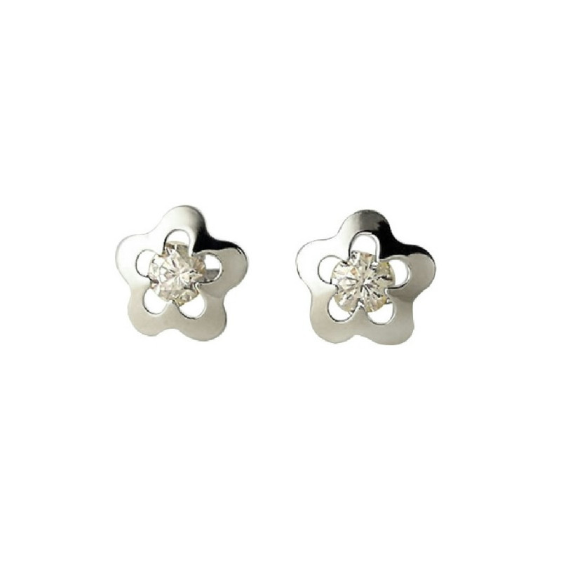 Pendientes Niña Oro Blanco 18 ktes Flor 6 mm - 000310166