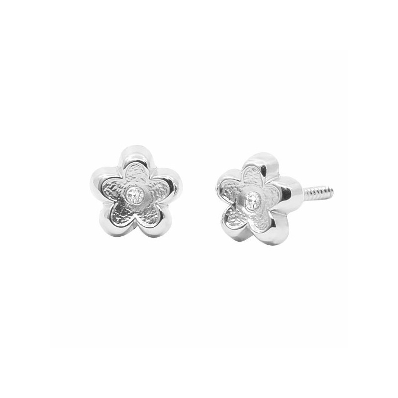 Pendientes Oro Blanco 18 ktes Niña Flor Circonita 6 mm - 000310039