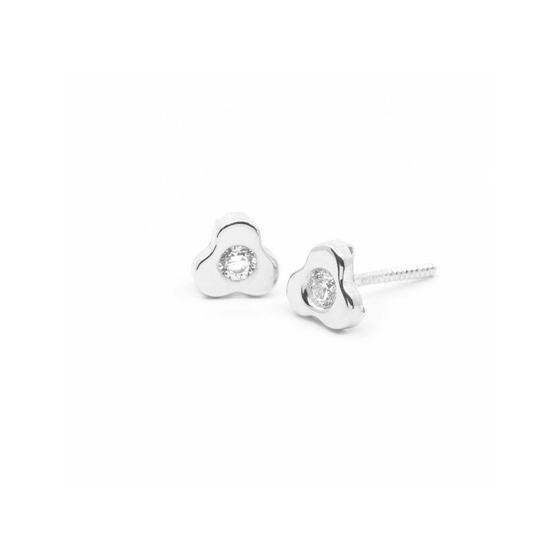 Pendientes Niña Oro Blanco 18 ktes Trébol Circonita 4 mm - 000310149