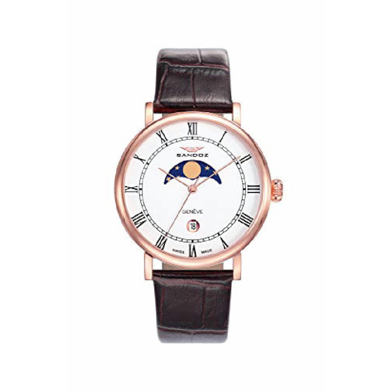 Reloj Hombre Sandoz Cuarzo Suizo Fase Lunar Acero Rosé Correa 38 mm - 81435-93