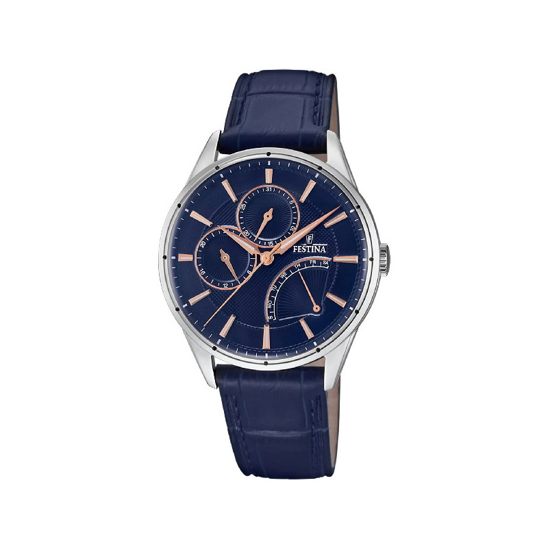 Reloj Hombre Festina Multifunción Acero Cuero Azul 41 mm - F16974/2