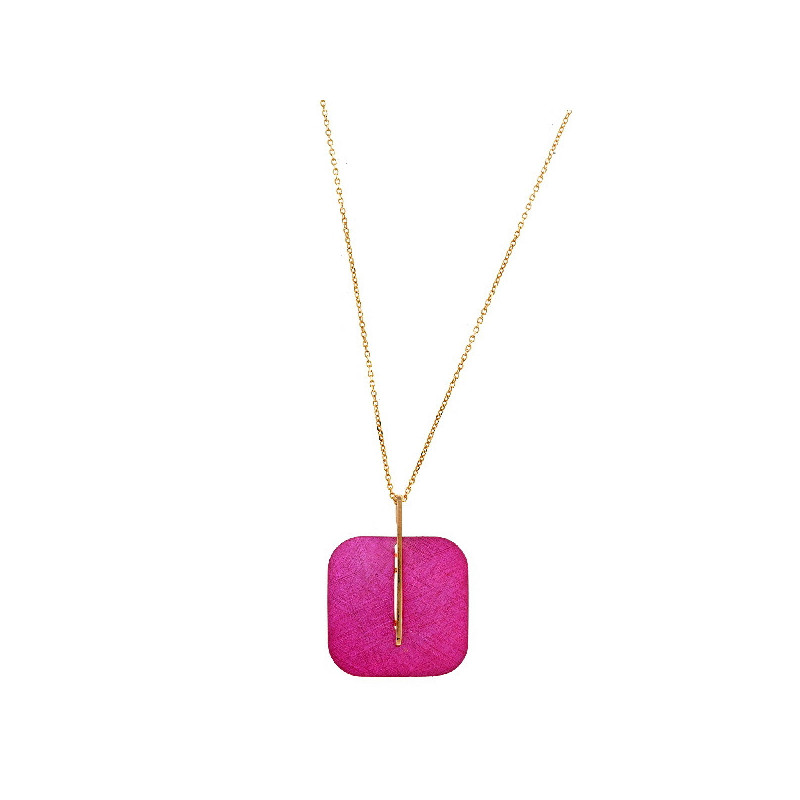 Colgante Mujer Plata Dorada Cuadrado Esmalte Rosa 20 mm - 000230215