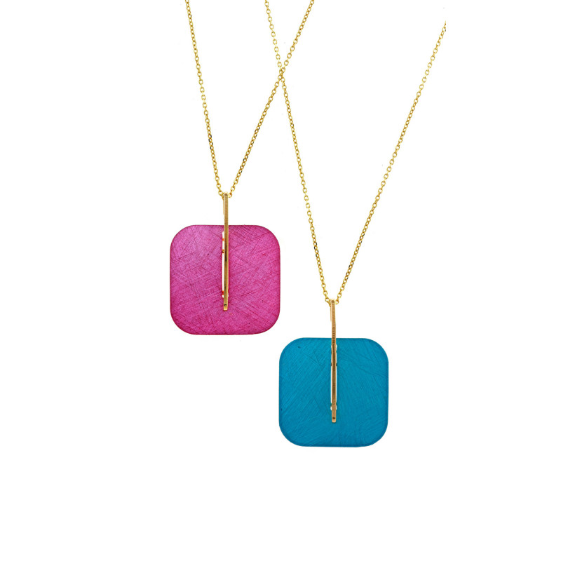 Colgante Mujer Plata Dorada Cuadrado Esmalte Rosa 20 mm - 000230215