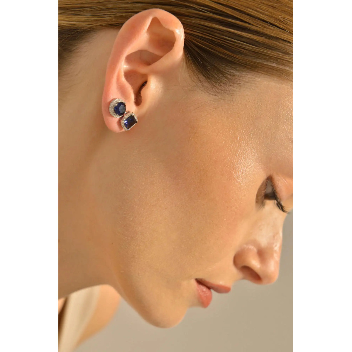Pendientes Mujer Salvatore Plata Rosetón Zafiro Circonitas 6 x 9 mm - 000230892