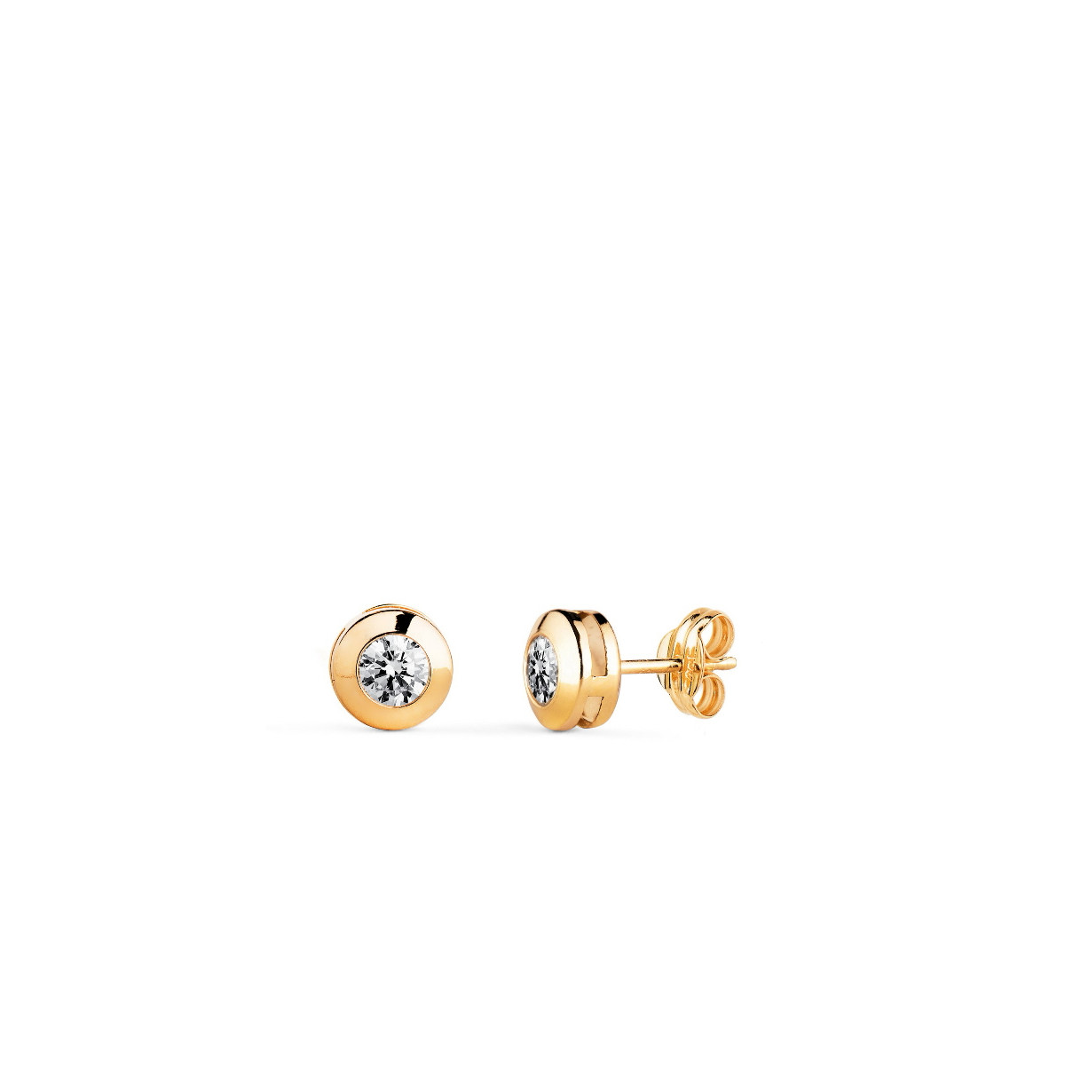 Pendientes Oro Blanco 18 ktes Chatón Circonitas Presión Tam 6 mm - 000023086