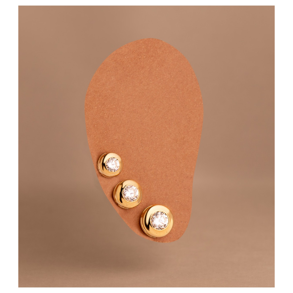 Pendientes Oro Blanco 18 ktes Chatón Circonitas Presión Tam 6 mm - 000023086