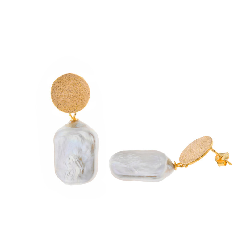 Pendientes Mujer Salvatore Plata Dorada Mate Perla Barroca 13 x 32 mm - 000230216