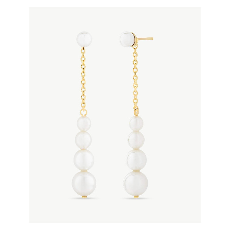 Pendientes Majorica plata dorada con perlas blancas largos 45 mm para mujer referencia 000450739