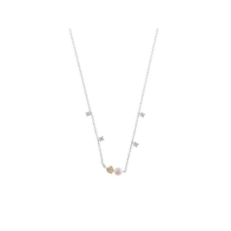 Collar Mujer Salvatore Plata Bicolor Corazón Perlas Circonitas - 000230119