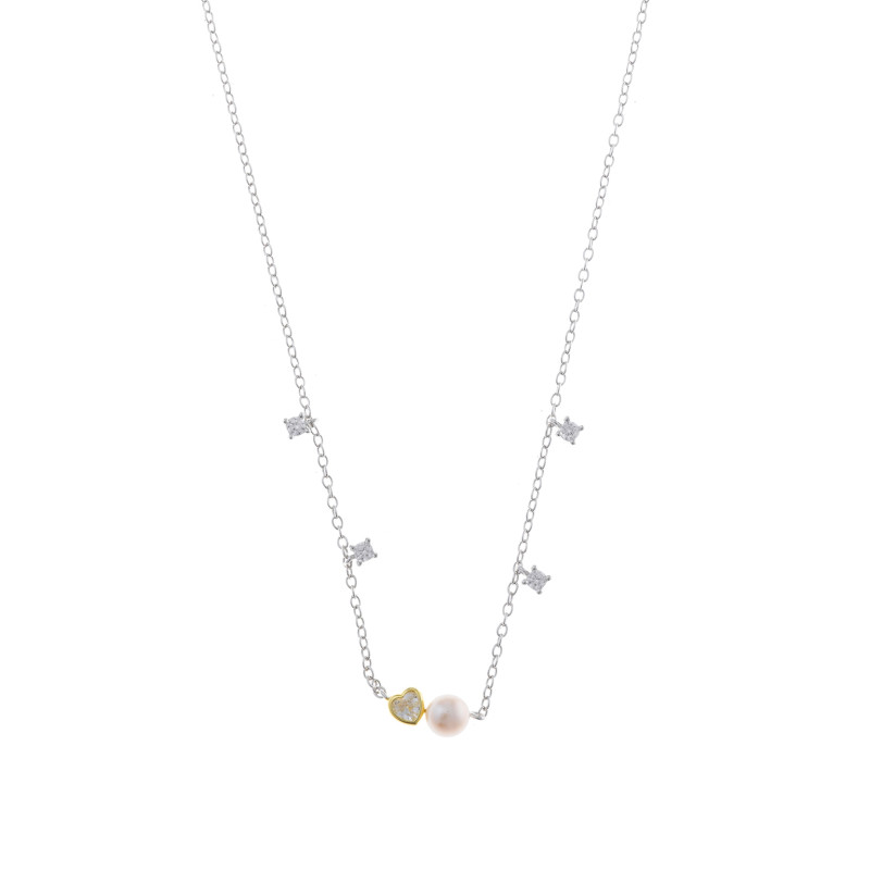 Collar Mujer Salvatore Plata Bicolor Corazón Perlas Circonitas - 000230119