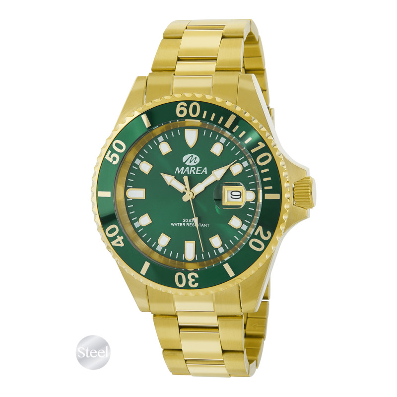 Reloj Hombre Marea Cuarzo Acero Dorado Esfera Verde - B36094/21