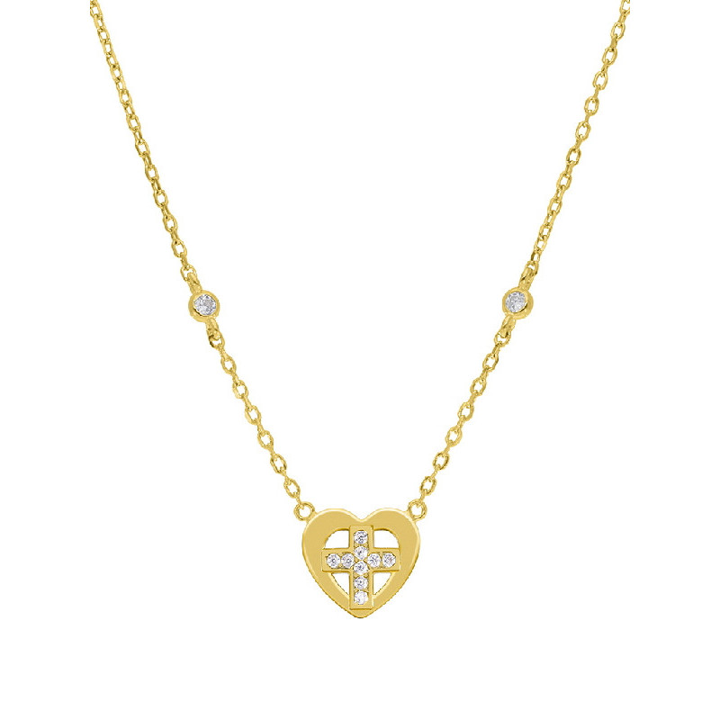 Collar Niña D03307/AU Plata Dorada Comunión Cruz Circonitas - 000620054