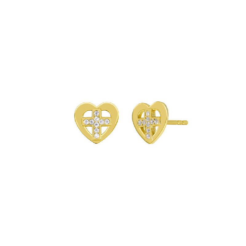 Pendientes Niña Marea D03301/BG Plata Dorada Cruz Corazón 9 mm - 000620035