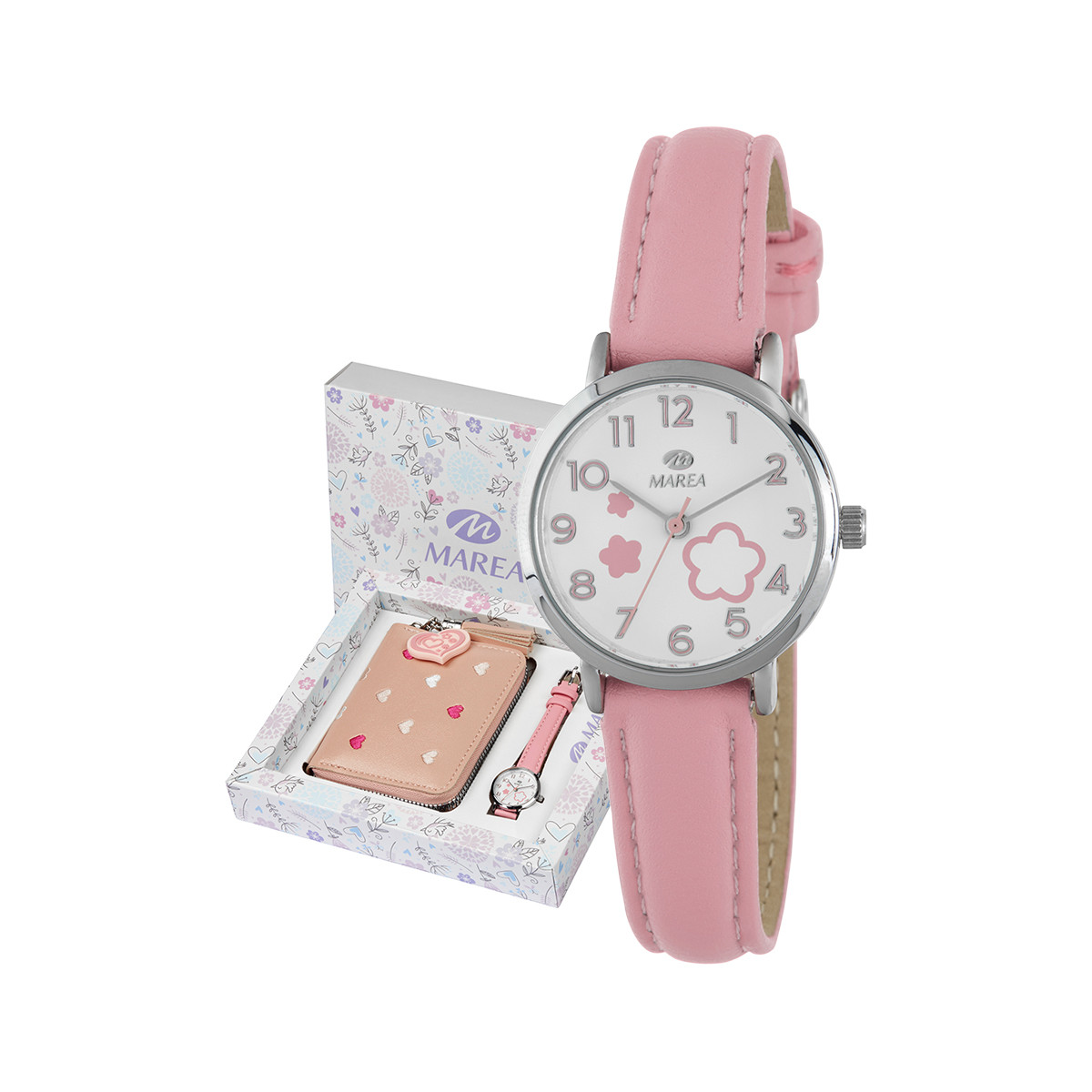 Reloj Niña Marea Comunión Cuarzo Metal Correa Flor + Monedero - B41436/4
