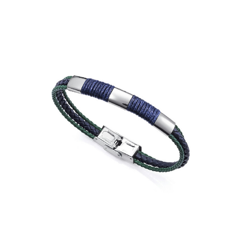 Pulsera Hombre Viceroy Fashion Acero Cuero Trenzado Azul y Verde - 000730236