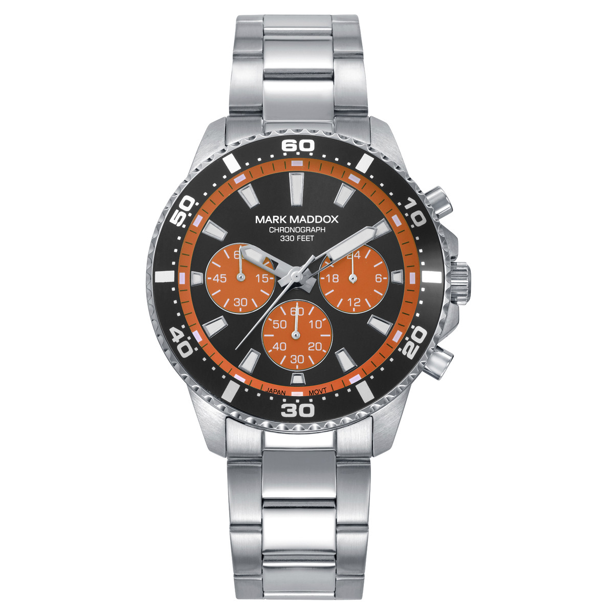 Reloj Hombre Mark Maddox Crono Acero Esfera Negra y Naranja - HM0157-56