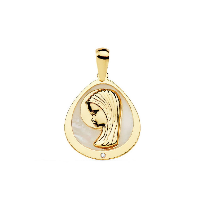 Medalla Niña Comunión Oro 18 ktes Nácar Virgen Niña Gota 17 x 18 mm - 000022505