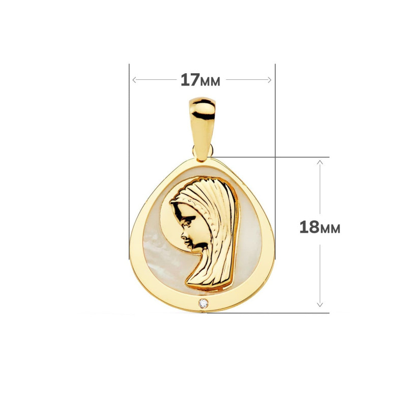 Medalla Niña Comunión Oro 18 ktes Nácar Virgen Niña Gota 17 x 18 mm - 000022505