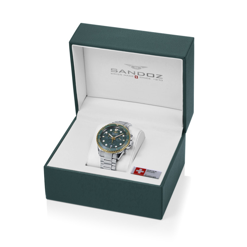 Reloj Hombre Sandoz Crono Suizo Acero Esfera Verde 42 mm - 83021-67