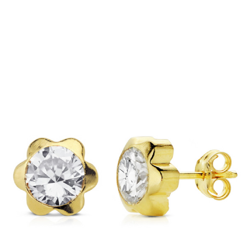 Pendientes Niña/Mujer Oro 18 ktes Flor Circonita 7 mm - 000022586