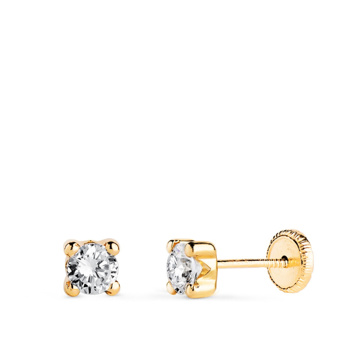 Pendientes Niña Oro 18 Ktes Garras Circonitas 4 mm - 000023159