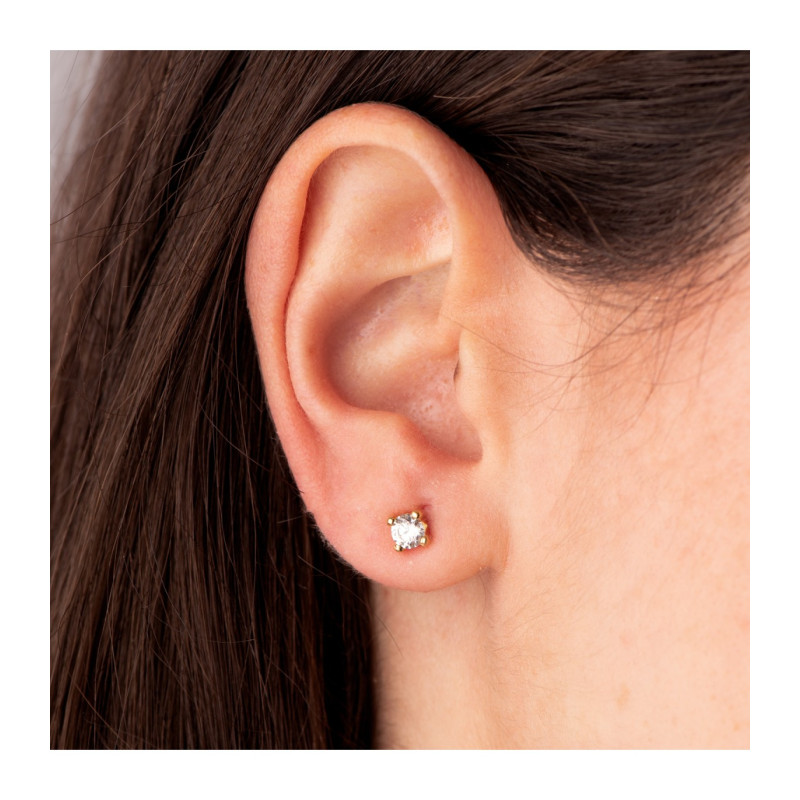 Pendientes Niña Oro 18 Ktes Garras Circonitas 4 mm - 000023159