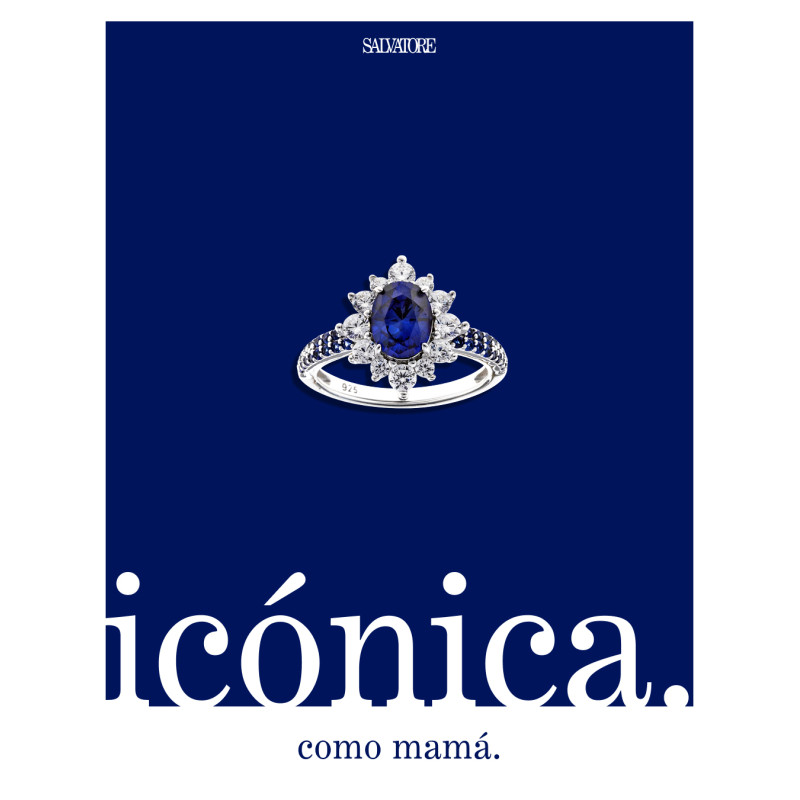 Anillo Mujer Salvatore Plata Rosetón13 mm Zafiro Circonitas Pavé 14 - 000230003