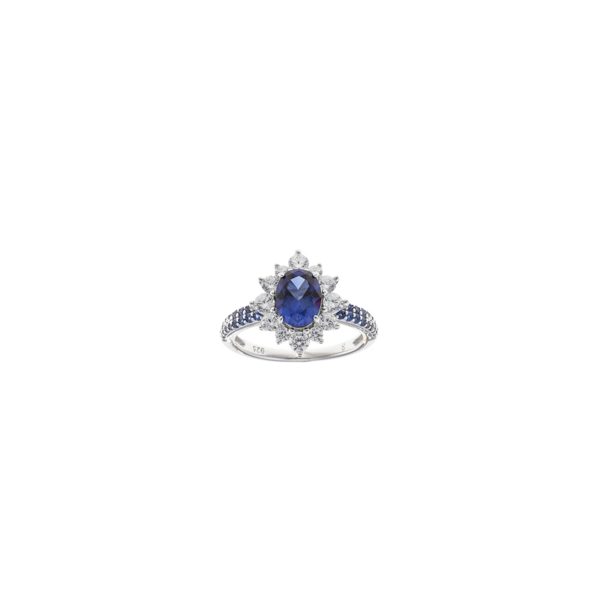 Anillo Mujer Salvatore Plata Rosetón13 mm Zafiro Circonitas Pavé 14 - 000230003