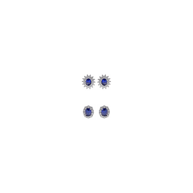 Pendientes Mujer Salvatore Plata Rosetón Zafiro Circonitas 6 x 9 mm - 000230892