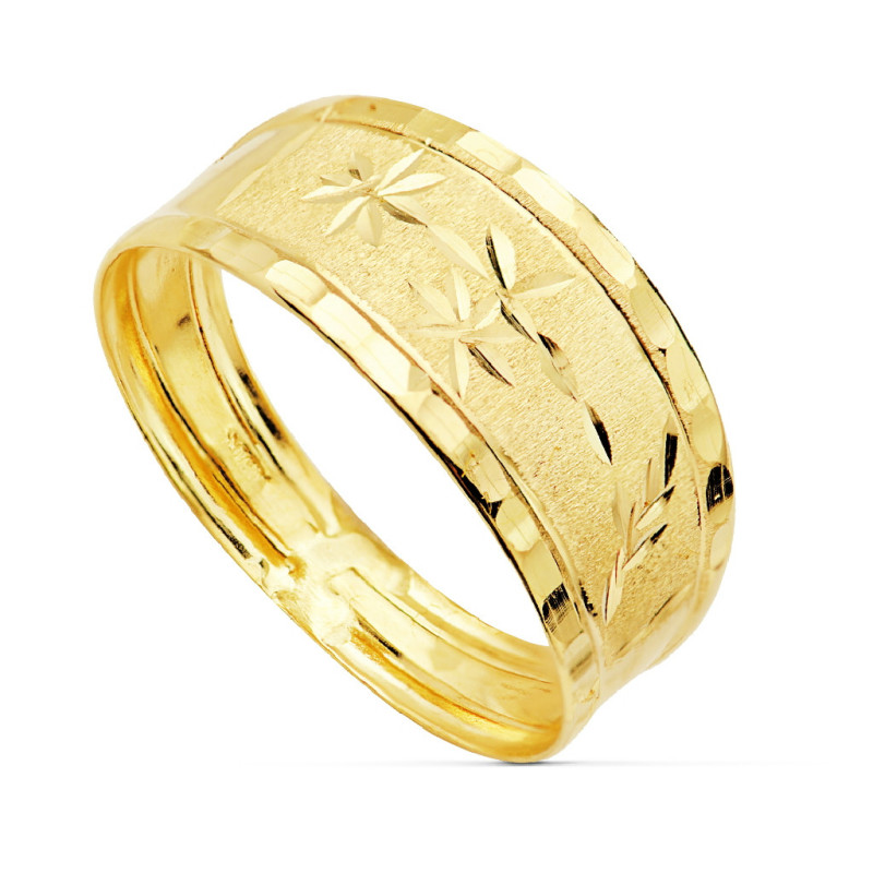 Anillo Mujer Oro Amarillo 18 ktes Ancho 8 mm Tallado 16 - 000150787