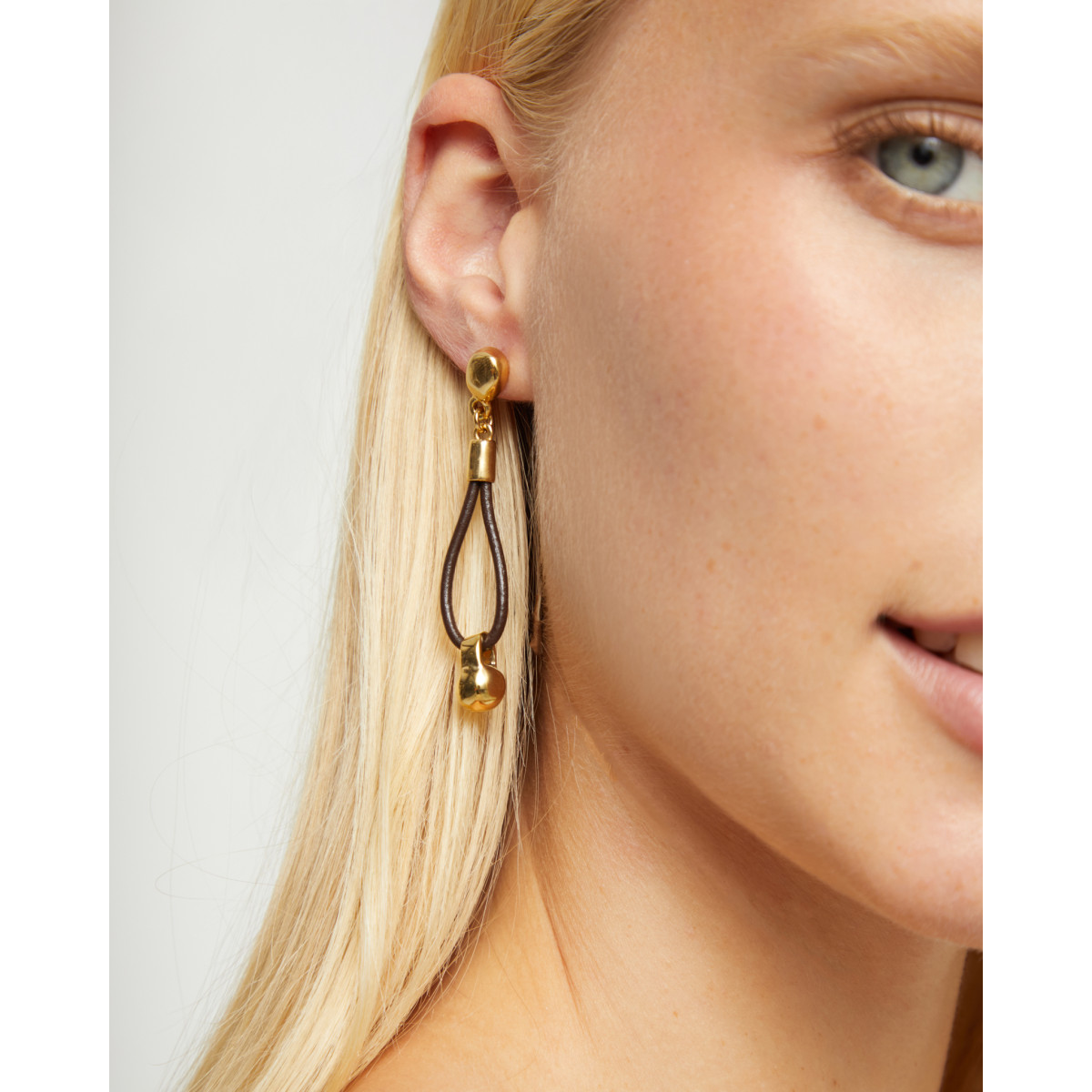 Pendientes Mujer PEN1062MARORO0U Chapado Oro Cuero Marrón 60 mm - 000500906