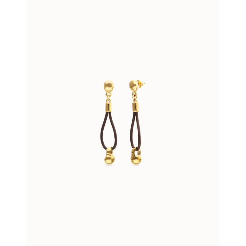 Pendientes Mujer PEN1062MARORO0U Chapado Oro Cuero Marrón 60 mm - 000500906